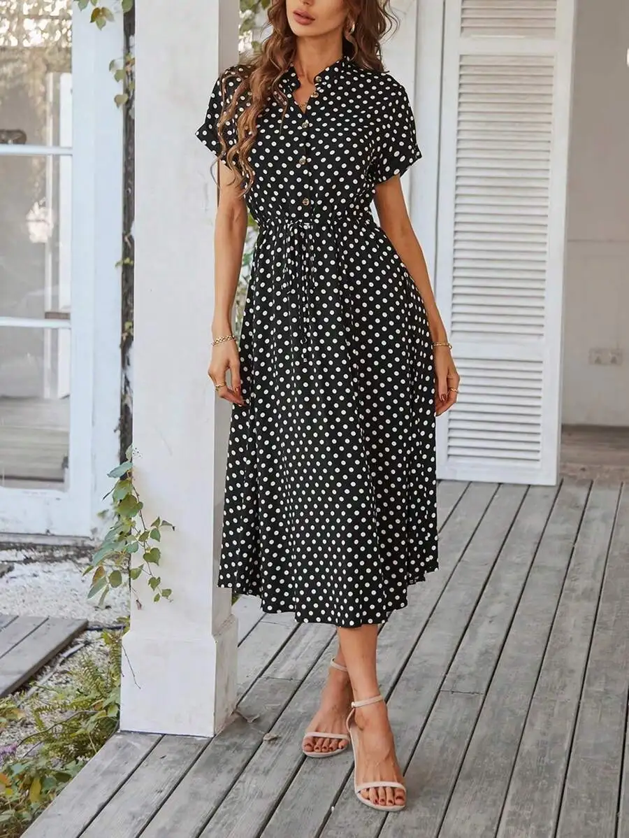 Polka Dot Print Button Front Midi Dress Casual Vacation Beach Outfit Women
Polka Dot Print Button Front Midi Dress Casual Vacation Beach Outfit Women