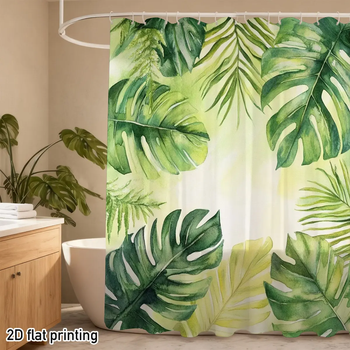 Tropical Monstera & Palm Leaf Shower Curtain – Heavy-Duty, Washable, Grommet Top, Spa/Hotel Style, All-Season Botanical Decor
Tropical Monstera & Palm Leaf Shower Curtain – Heavy-Duty, Washable, Grommet Top, Spa/Hotel Style, All-Season Botanical Decor