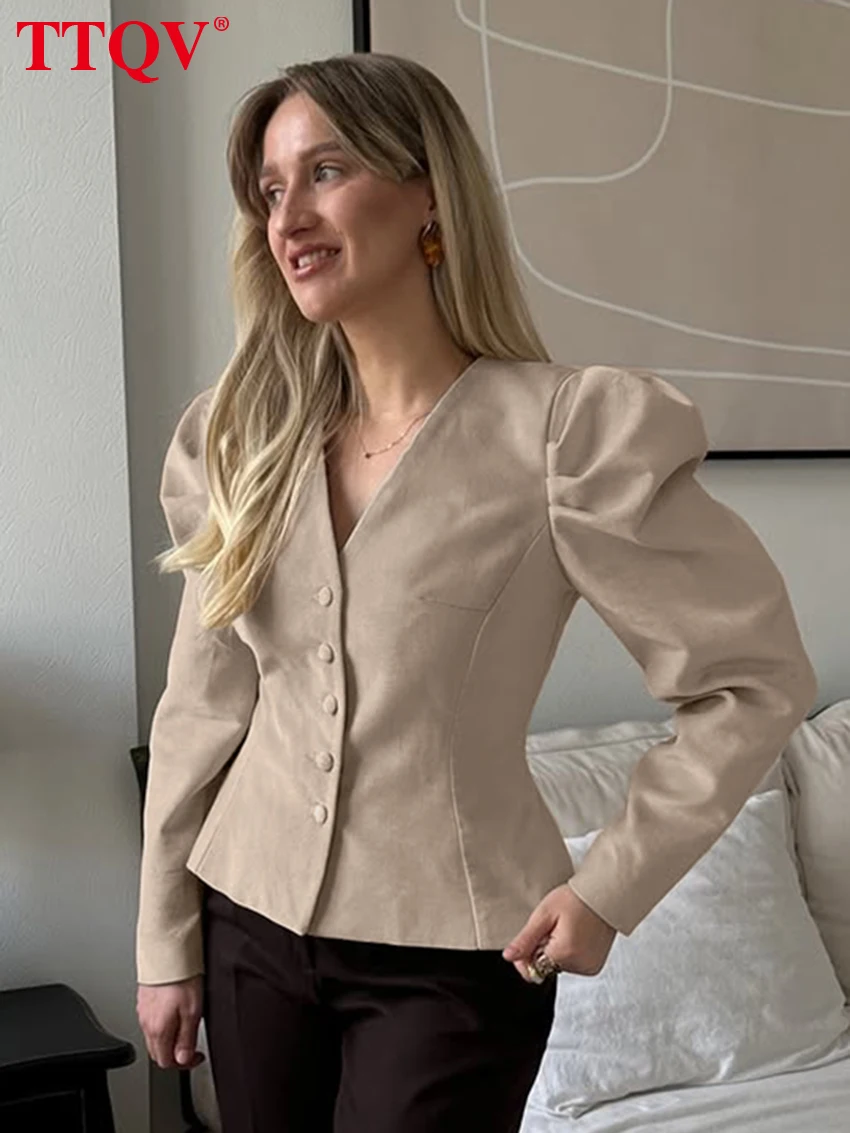 TTQV Fashion Slim Khaki Velvet Women's Shirt 2026 Spring V-Neck Long Sleeve Blouse Elegant Classic Solid Top Female Clothing
TTQV Fashion Slim Khaki Velvet Women's Shirt 2026 Spring V-Neck Long Sleeve Blouse Elegant Classic Solid Top Female Clothing