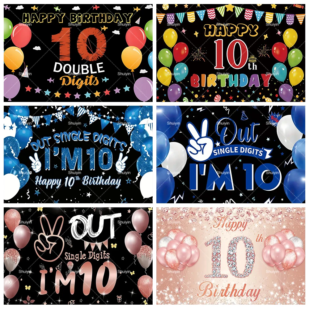 10th Happy Birthday Party Decor Banner Backdrop Pink Gold Glitter Blue Balloon 10 Years Old for Girls Boy Photography Background
10th Happy Birthday Party Decor Banner Backdrop Pink Gold Glitter Blue Balloon 10 Years Old for Girls Boy Photography Background