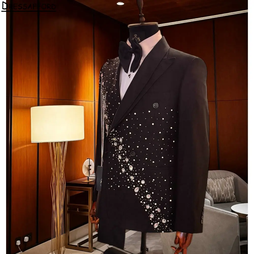 Black Men Business Crystal Diamonds Formal Occasion Tuxedos Grooms Wedding Party Prom Male Suit 3 Piece Set Blazer Vest Pants
Black Men Business Crystal Diamonds Formal Occasion Tuxedos Grooms Wedding Party Prom Male Suit 3 Piece Set Blazer Vest Pants