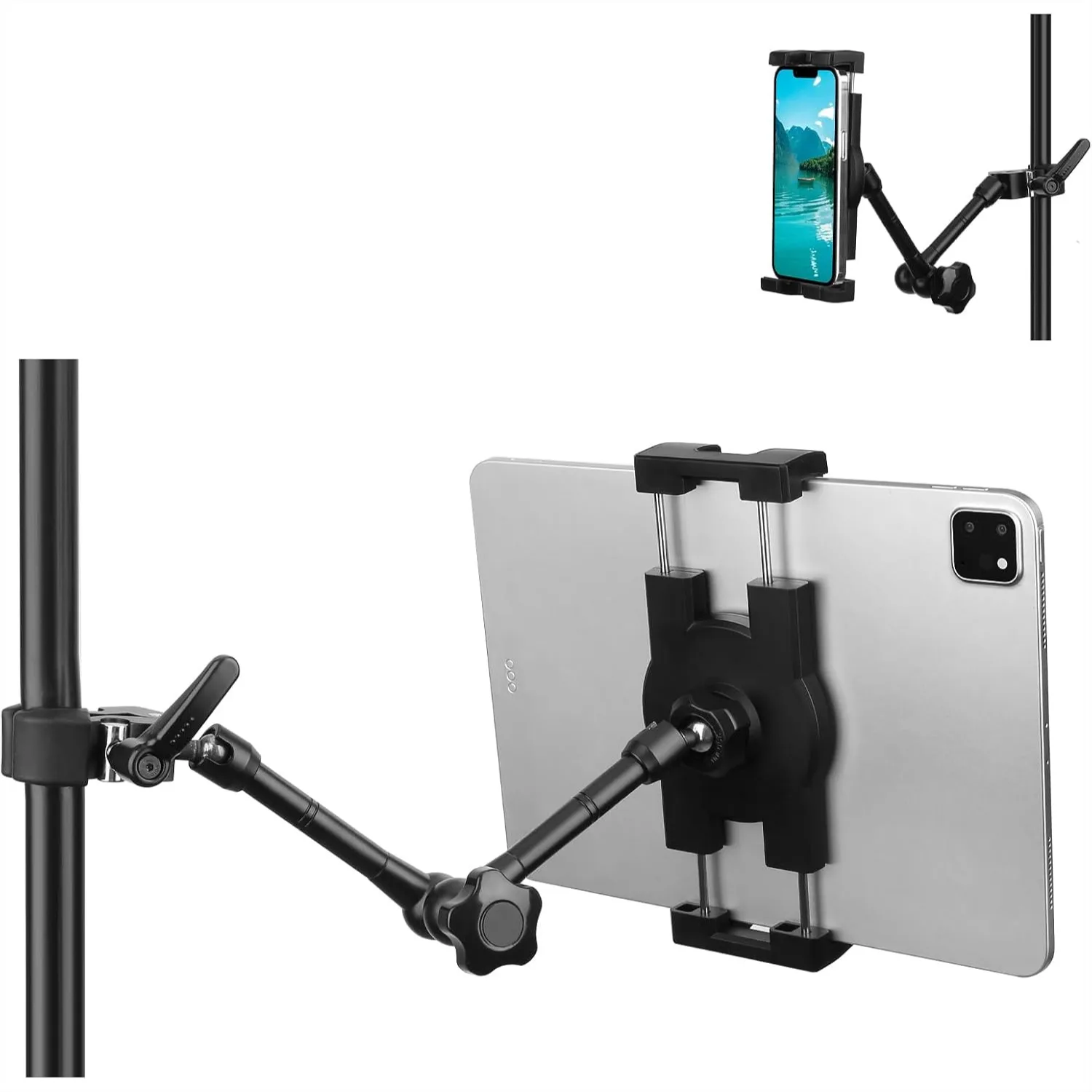 Tablet Mount for Microphone Stand, 360° Adjustable 10" Aluminum Alloy Arm Compatible with 4.7-12.9" Devices
Tablet Mount for Microphone Stand, 360° Adjustable 10" Aluminum Alloy Arm Compatible with 4.7-12.9" Devices