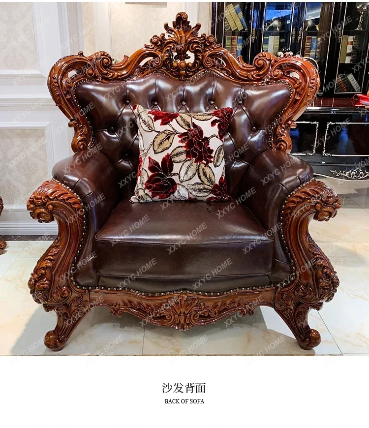 European leather sofa luxury villa court retro French solid wood American furniture
European leather sofa luxury villa court retro French solid wood American furniture