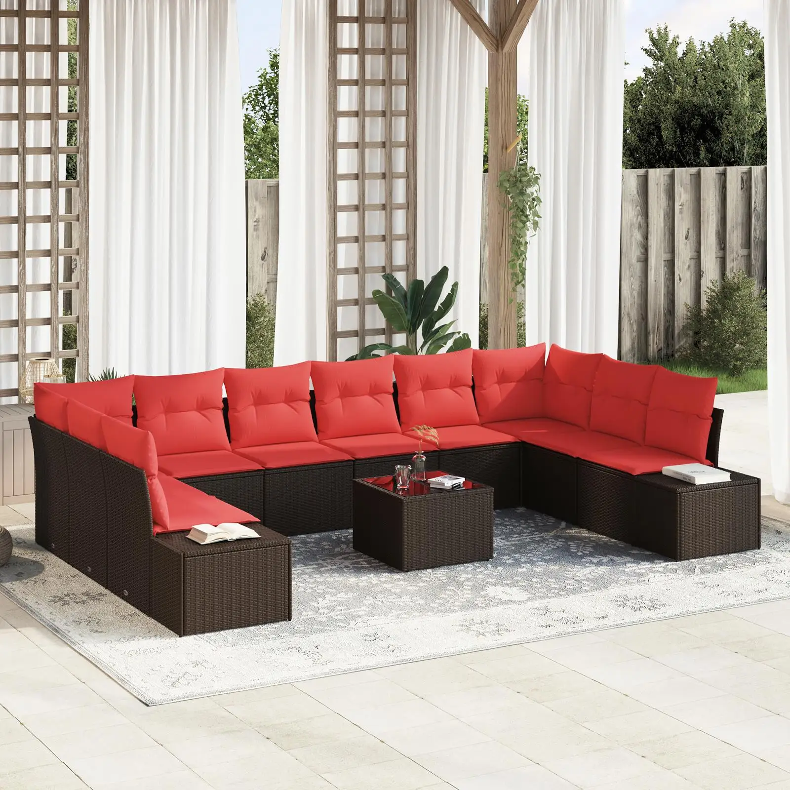 Elegant 11 Piece Outdoor Garden Sofa Set with Cushions in Brown Poly Rattan Durable Patio Furniture for Relaxation and Comfort
Elegant 11 Piece Outdoor Garden Sofa Set with Cushions in Brown Poly Rattan Durable Patio Furniture for Relaxation and Comfort