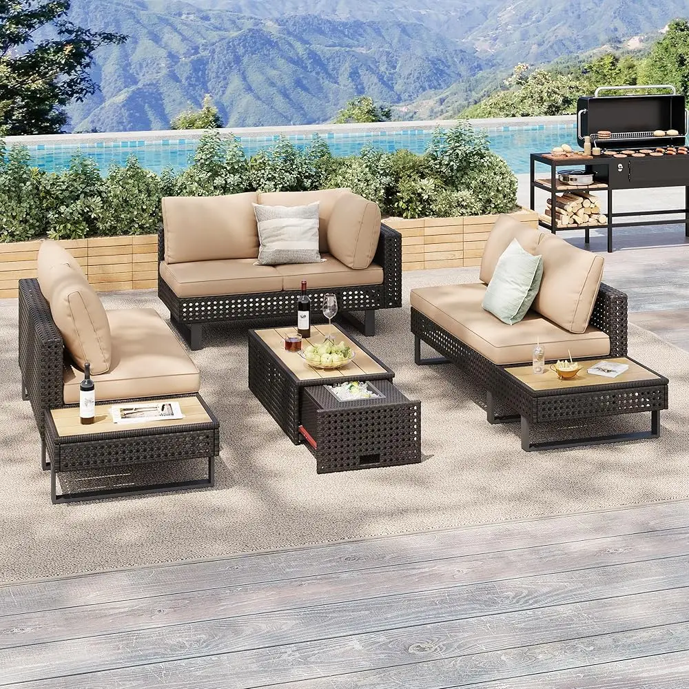 4 Pieces Outdoor Patio Sectional Sofa Set With Extendable Coffee Table With Ice Bucket, All-Weather Weave Conversation Set With
4 Pieces Outdoor Patio Sectional Sofa Set With Extendable Coffee Table With Ice Bucket, All-Weather Weave Conversation Set With