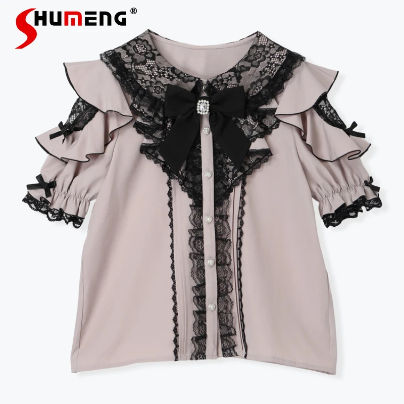 Japanese Mine Series Mass-produced Lo Short-sleeved Shirt Girl Women's Sweet Cute Bow Lace Hollow Out Loose Casual Blusas Tops
Japanese Mine Series Mass-produced Lo Short-sleeved Shirt Girl Women's Sweet Cute Bow Lace Hollow Out Loose Casual Blusas Tops
