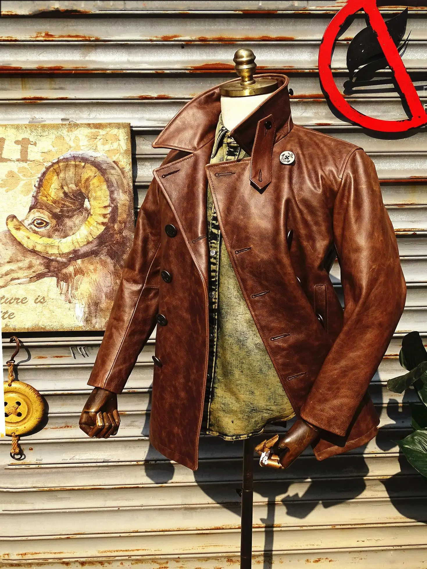 740 Double-Breasted Cotton-Lined Navy Coat Top Layer Hue Changeable Cowhide Leather Mid-Length Retro Genuine Leather Jaet
740 Double-Breasted Cotton-Lined Navy Coat Top Layer Hue Changeable Cowhide Leather Mid-Length Retro Genuine Leather Jaet