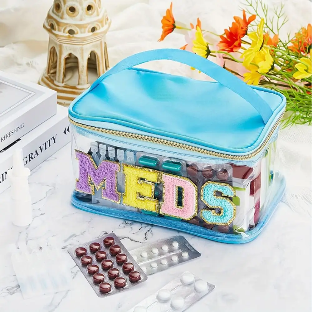 Waterproof Embroidery Cosmetic Bag Letter Patches Large Capacity Medicine Storage Bag with Handle PVC Travel Makeup Bags Girls 
Waterproof Embroidery Cosmetic Bag Letter Patches Large Capacity Medicine Storage Bag with Handle PVC Travel Makeup Bags Girls
