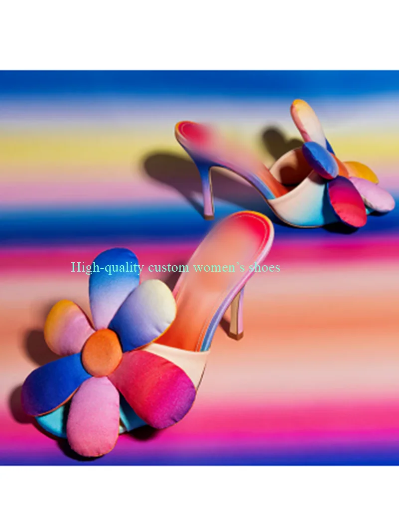 Rainbow Colors Color-Blocked Oversized Flower Decorations Women's Outdoor Slippers Round Toe Stilettos Luxury Women's Shoes
Rainbow Colors Color-Blocked Oversized Flower Decorations Women's Outdoor Slippers Round Toe Stilettos Luxury Women's Shoes