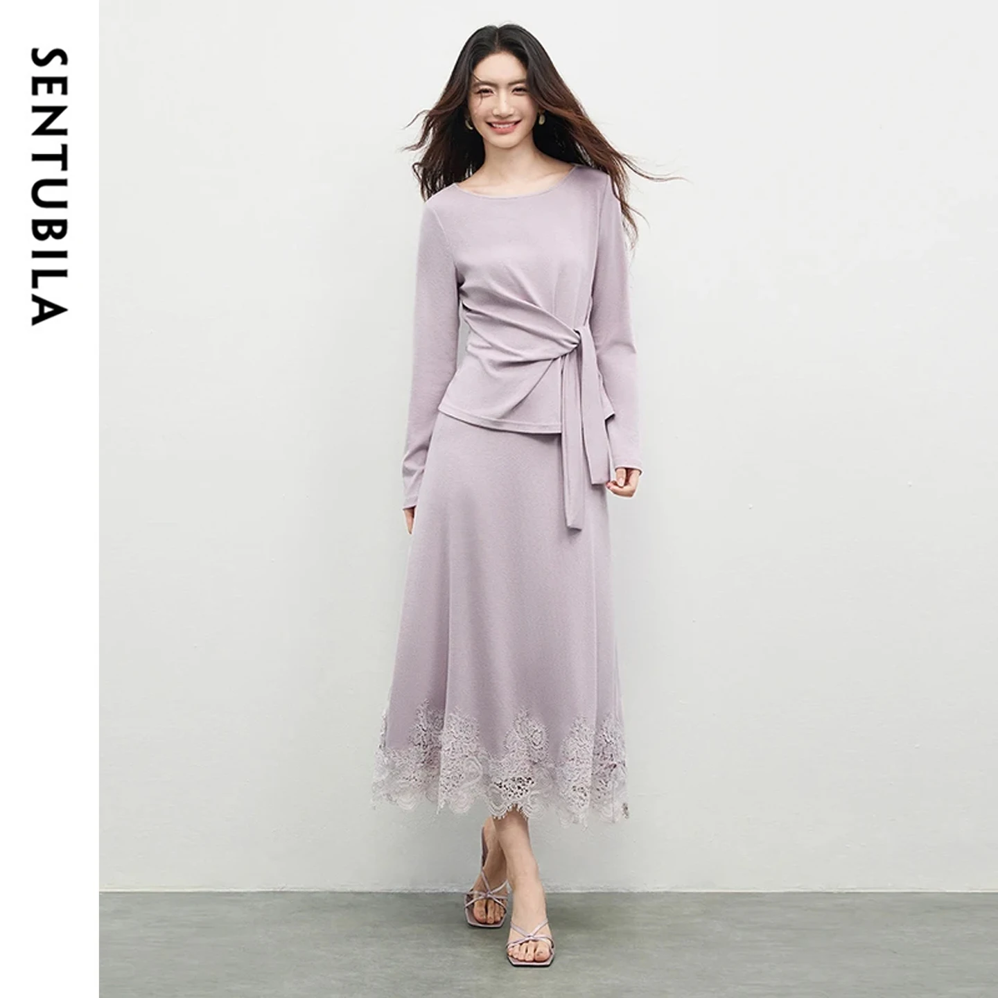 SENTUBILA Casual 2 Piece Set Women 2026 Crisscross Tie Top Splicing Lace A Line Long Skirt Spring Knit Women's Suit 161ZB5016
SENTUBILA Casual 2 Piece Set Women 2026 Crisscross Tie Top Splicing Lace A Line Long Skirt Spring Knit Women's Suit 161ZB5016
