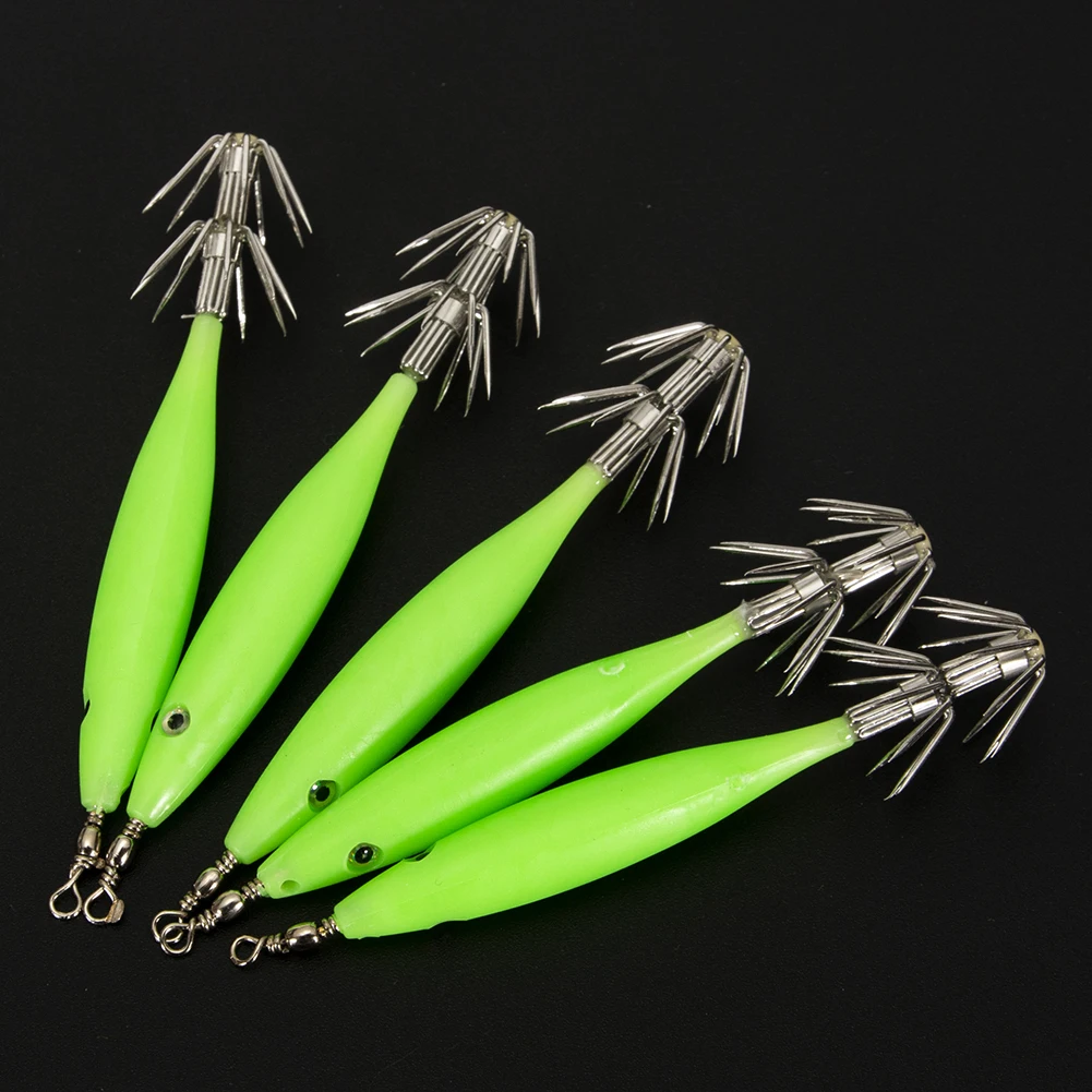 5pcs Squid Jig Hooks Fishing Lure 8cm/3.6g Glow In Dark Luminous Squid Hook 3D Eyes Octopus Jigs Hooks With Dual-Layer
5pcs Squid Jig Hooks Fishing Lure 8cm/3.6g Glow In Dark Luminous Squid Hook 3D Eyes Octopus Jigs Hooks With Dual-Layer