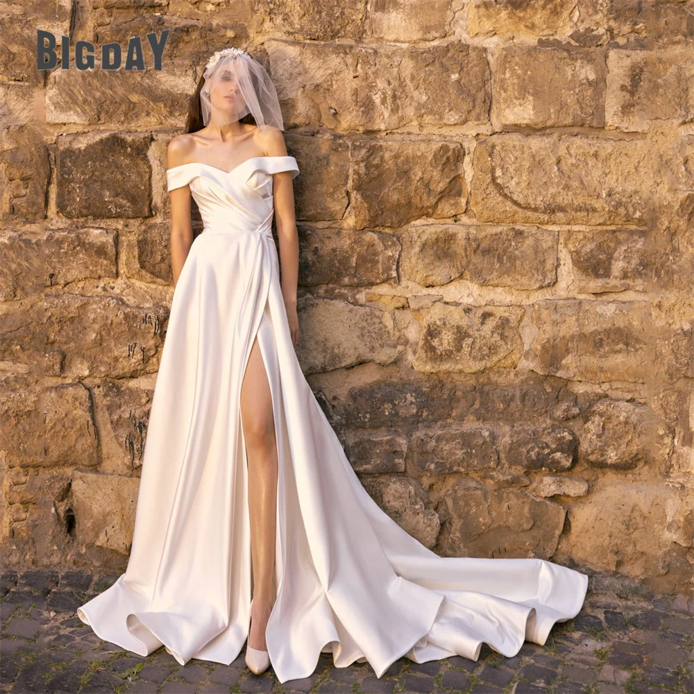 BIGDAY Satin Pleat A-Line Wedding Dresses Off The Shoulder V-Neck Open Back Side Split Bridal Gown Vestidos De Noiva Customized
BIGDAY Satin Pleat A-Line Wedding Dresses Off The Shoulder V-Neck Open Back Side Split Bridal Gown Vestidos De Noiva Customized