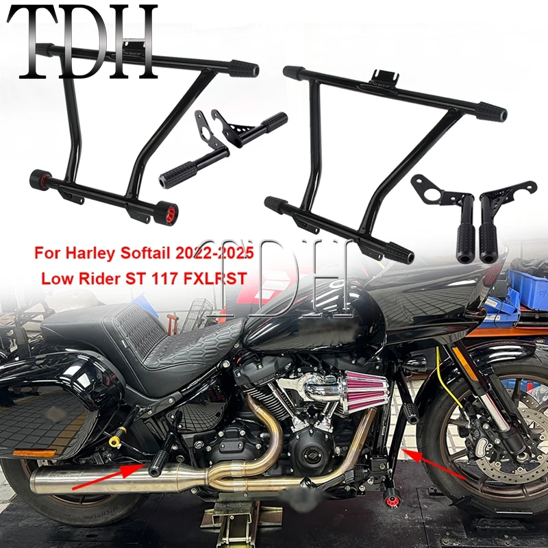 Motorcycle Rear Passenger Crash Bars Slider Front Engine Falling Protector Guard For Harley Softail FXLRST Low Rider ST 2022-25