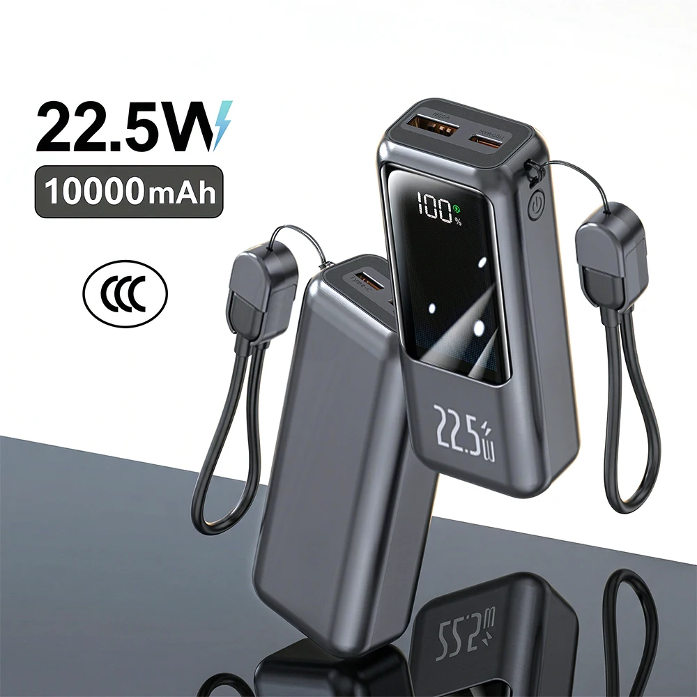 Портативное зарядное устройство (Power Bank) 22.5W, 10000 мАч, быстрая зарядка, со встроенным кабелем Type-C, PD QC3.0, внешний аккумулятор для iPhone Samsung
Портативное зарядное устройство (Power Bank) 22.5W, 10000 мАч, быстрая зарядка, со встроенным кабелем Type-C, PD QC3.0, внешний аккумулятор для iPhone Samsung