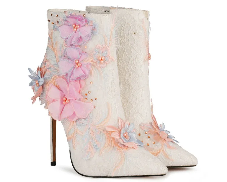 Women Lace Boots High Heel Ankle Boots Flower Applicated Pointed Toe Stiletto Short Boots Zip Female Footwear Big size 34-47
Women Lace Boots High Heel Ankle Boots Flower Applicated Pointed Toe Stiletto Short Boots Zip Female Footwear Big size 34-47