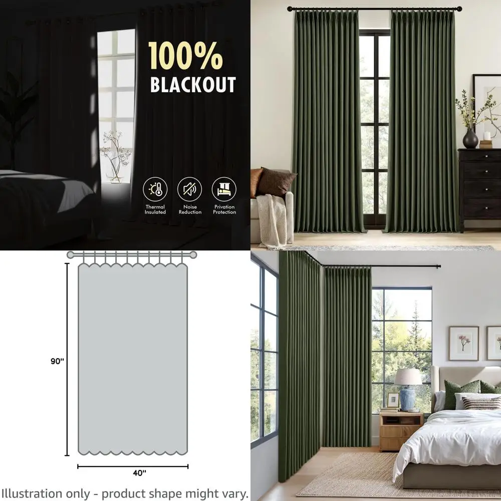 Olive Green 100% Blackout Pinch Pleat Linen Curtains, 90 Length, 2-Panel Set for Bedroom & Living Room
Olive Green 100% Blackout Pinch Pleat Linen Curtains, 90 Length, 2-Panel Set for Bedroom & Living Room