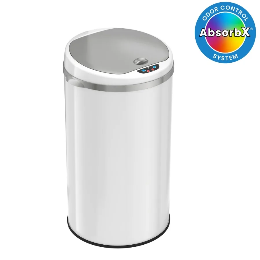 8 Gallon Round Matte White Steel Sensor Trash Can with Deodorizer
8 Gallon Round Matte White Steel Sensor Trash Can with Deodorizer