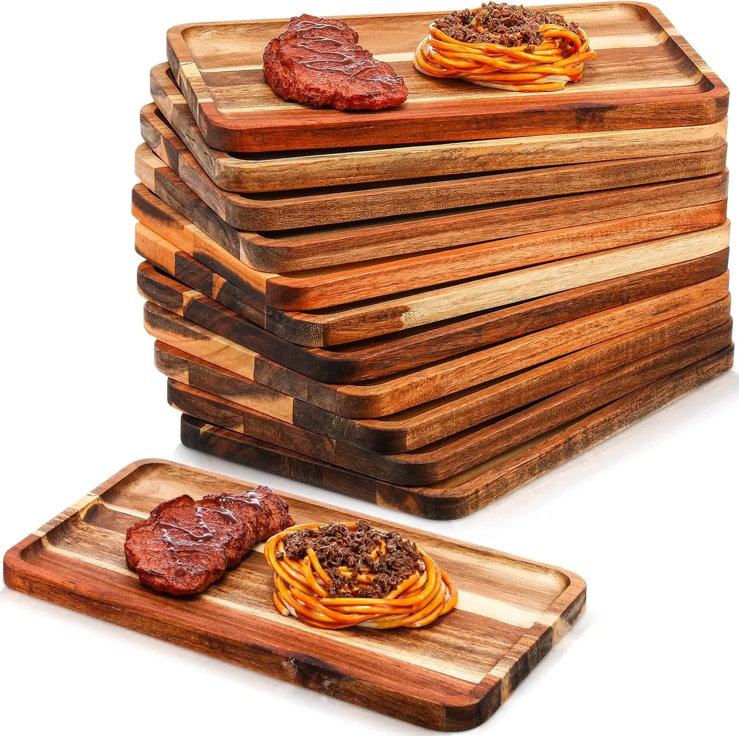 12 Pcs Acacia Wood Serving Trays, 8x12 Inch Rectangular Platters for Cheese, Appetizers, and Desserts
12 Pcs Acacia Wood Serving Trays, 8x12 Inch Rectangular Platters for Cheese, Appetizers, and Desserts