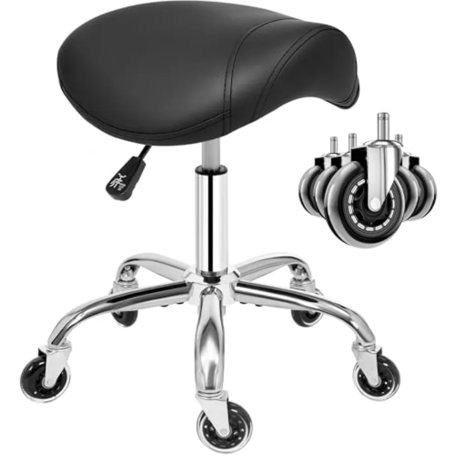 Saddle Stool with Wheels Ergonomic Swivel Adjustable Rolling Stool with PU Leather Thick Wide Saddle Seat Padding Comfortable R
Saddle Stool with Wheels Ergonomic Swivel Adjustable Rolling Stool with PU Leather Thick Wide Saddle Seat Padding Comfortable R