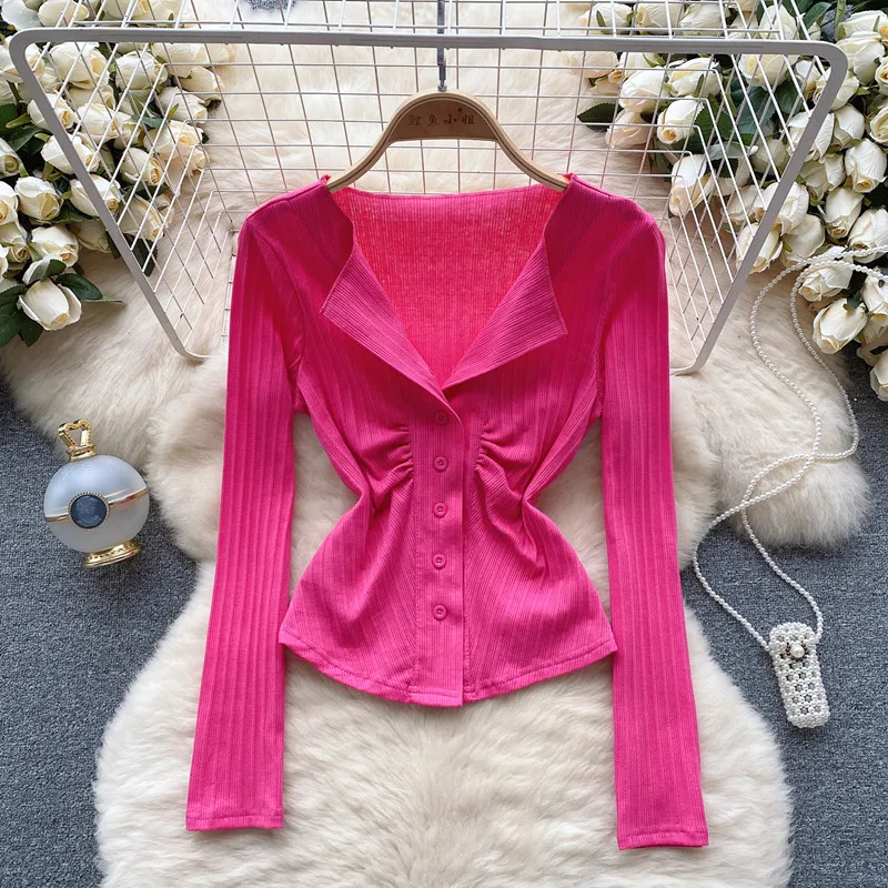 Girls' High end lapel T-shirt women's Autumn pleated design Beautiful Long sleeved top
Girls' High end lapel T-shirt women's Autumn pleated design Beautiful Long sleeved top