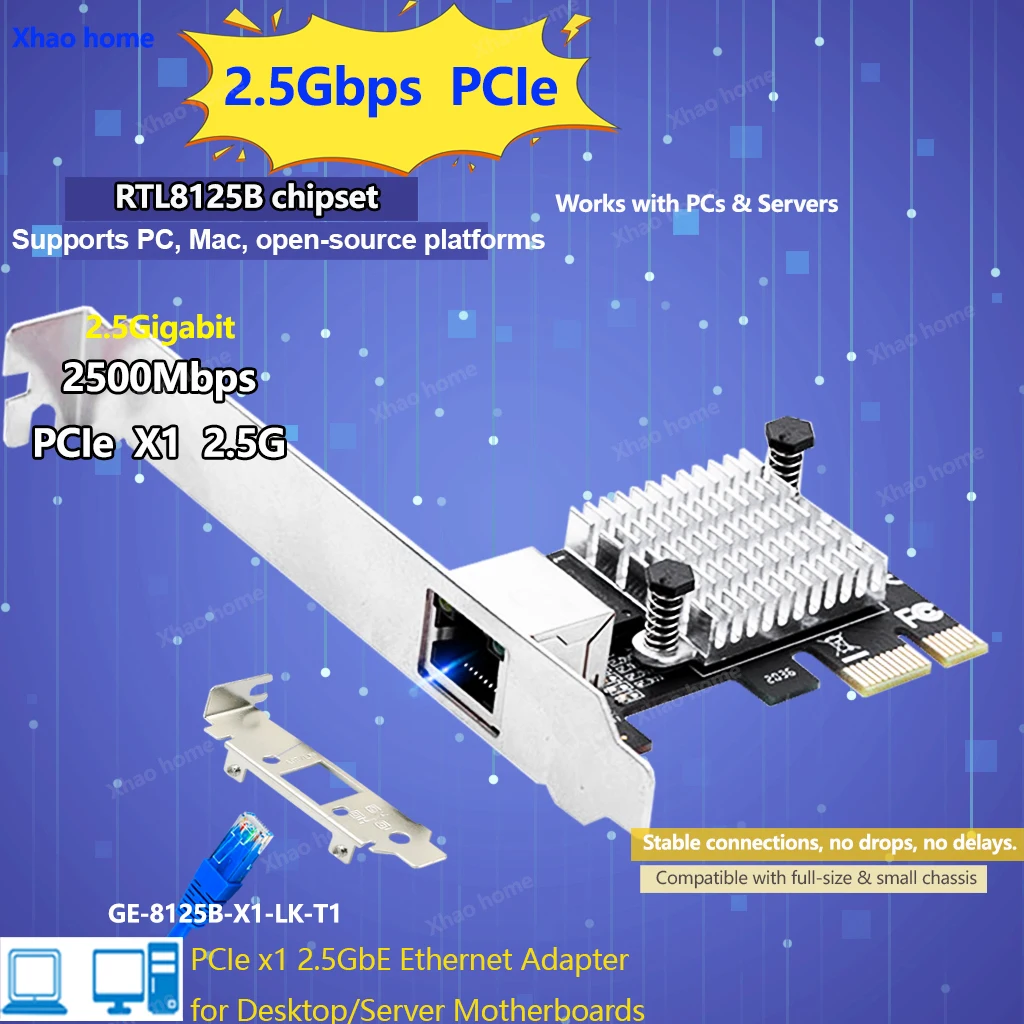 2.5G Desktop Server Drive-free PCIE 1X Gigabit RJ45 Network Interface Card FOR LINUX/WIN8/9/10/11/XP Lan Network Card High Speed
2.5G Desktop Server Drive-free PCIE 1X Gigabit RJ45 Network Interface Card FOR LINUX/WIN8/9/10/11/XP Lan Network Card High Speed