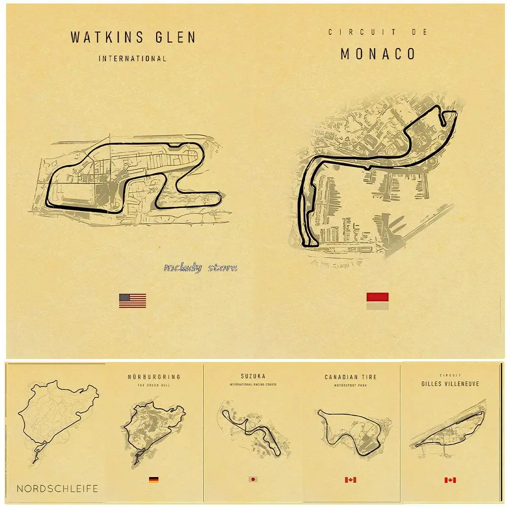 Vintage F1 Track Circuit Posters Kraft Painting Formula F1 Wall Art Nordic Aesthetic Motorsport Race Picture for Home Decor
Vintage F1 Track Circuit Posters Kraft Painting Formula F1 Wall Art Nordic Aesthetic Motorsport Race Picture for Home Decor