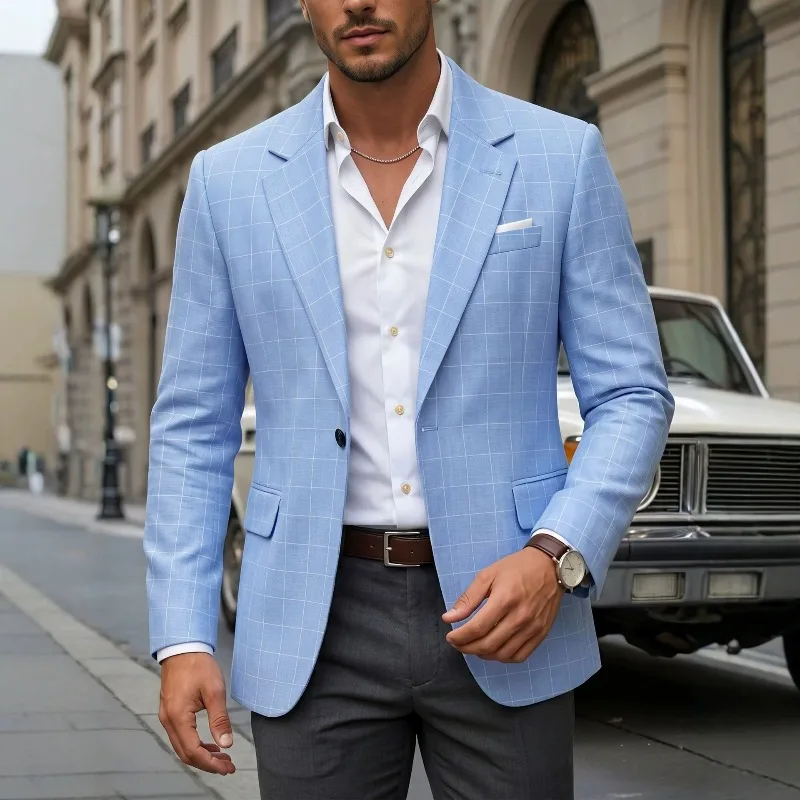 KIDWHXR Man's Blazer British Style Business Casual Plaid Male Outerwear Single-breasted Long Sleeve Banquet Men Suit Coat
KIDWHXR Man's Blazer British Style Business Casual Plaid Male Outerwear Single-breasted Long Sleeve Banquet Men Suit Coat