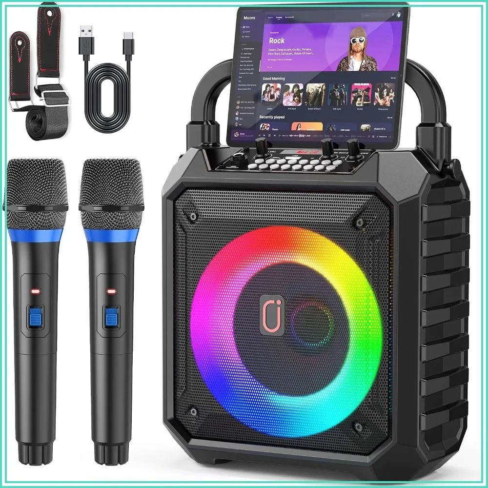 Karaoke Machine with 2 Wireless Mics, 30W Speaker, LED Lights, Bluetooth, USB/TF/AUX, 6500mAh Battery for Party
Karaoke Machine with 2 Wireless Mics, 30W Speaker, LED Lights, Bluetooth, USB/TF/AUX, 6500mAh Battery for Party