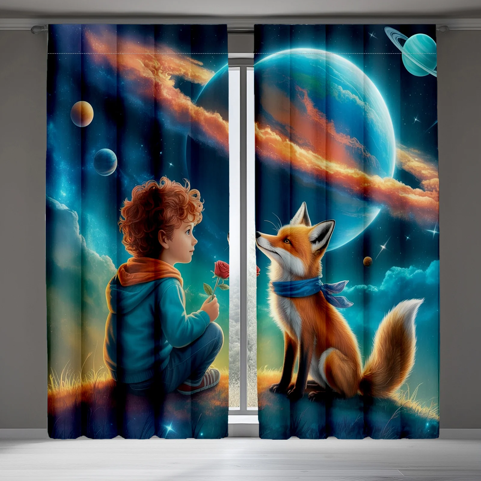 2D FLAT 2pcs Curtains Boy And Fox In Space Pattern Perfect for Balcony, Bedroom, Study, Living Room, Suitable for Spring & Summe
2D FLAT 2pcs Curtains Boy And Fox In Space Pattern Perfect for Balcony, Bedroom, Study, Living Room, Suitable for Spring & Summe