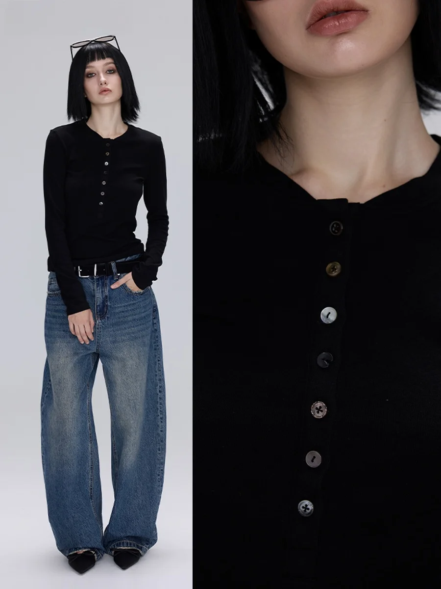 Uuyummy25 Autumn New Henry Sle Silk Wool Long Sve Slim Fit Women's Base irt Color Colion Button Versatile T-irt
Uuyummy25 Autumn New Henry Sle Silk Wool Long Sve Slim Fit Women's Base irt Color Colion Button Versatile T-irt