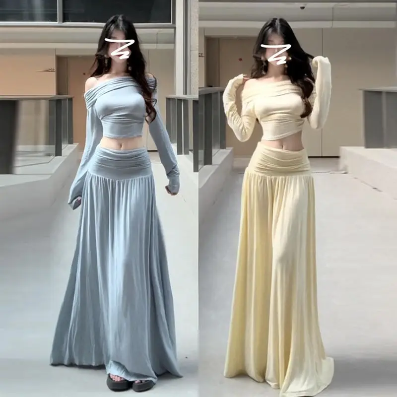 Sweet Hot Girl Pure Sexy Suit Women's Autumn Off Shoulder Long-sleeved Slim T-shirt High Waist A-line Skirt Two-piece Set
Sweet Hot Girl Pure Sexy Suit Women's Autumn Off Shoulder Long-sleeved Slim T-shirt High Waist A-line Skirt Two-piece Set