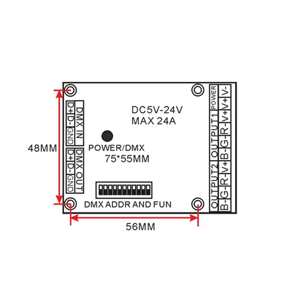 6 Channel DMX512 Decoder 6CH DMX Control Board 2 Sets of RGB Output DC5V-24V Decoder for Control Constant Voltage LED Strip
6 Channel DMX512 Decoder 6CH DMX Control Board 2 Sets of RGB Output DC5V-24V Decoder for Control Constant Voltage LED Strip