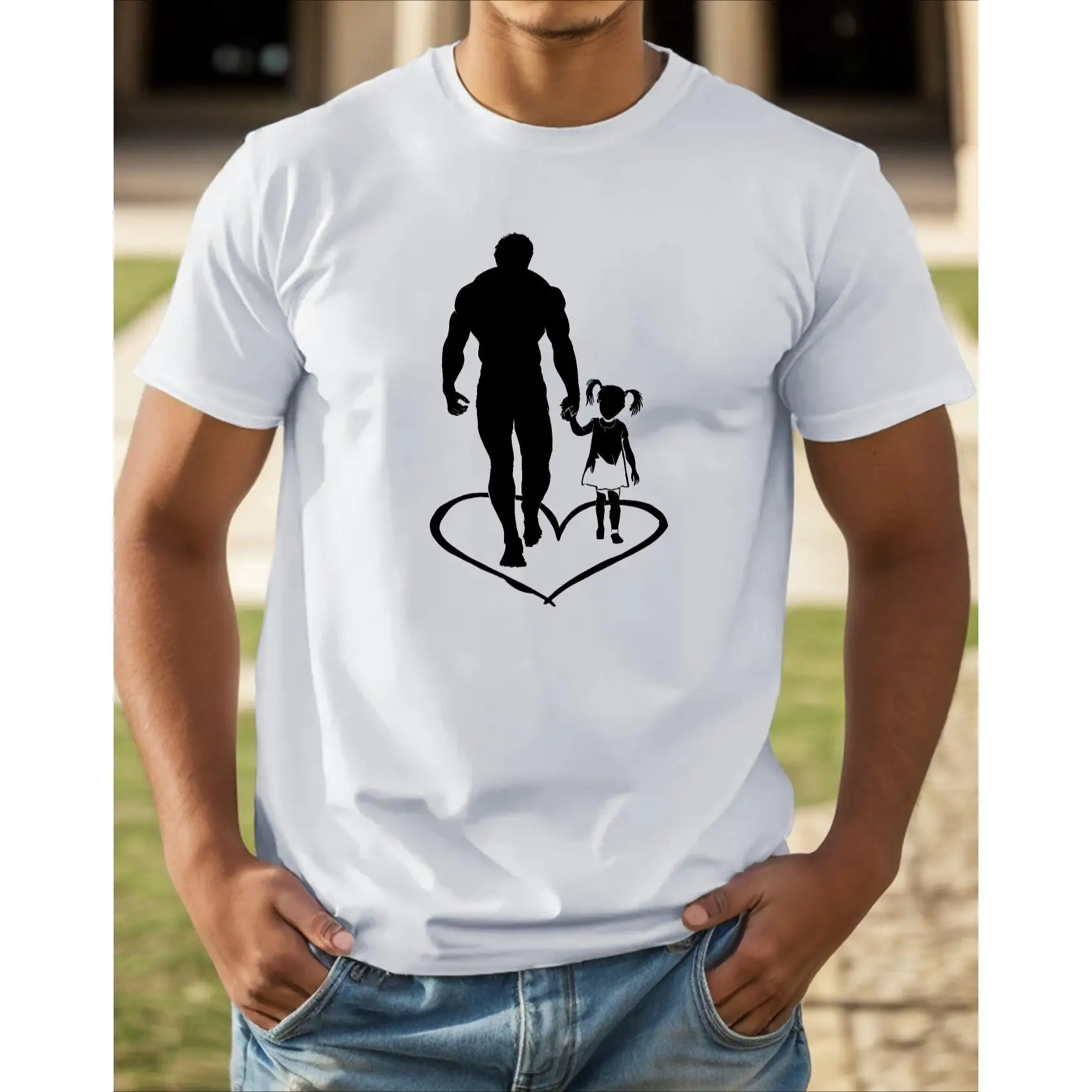 Trendy Tribute Men T - shirt: Showcasing a Touching Silhouette of Father - Daughter Connection
Trendy Tribute Men T - shirt: Showcasing a Touching Silhouette of Father - Daughter Connection