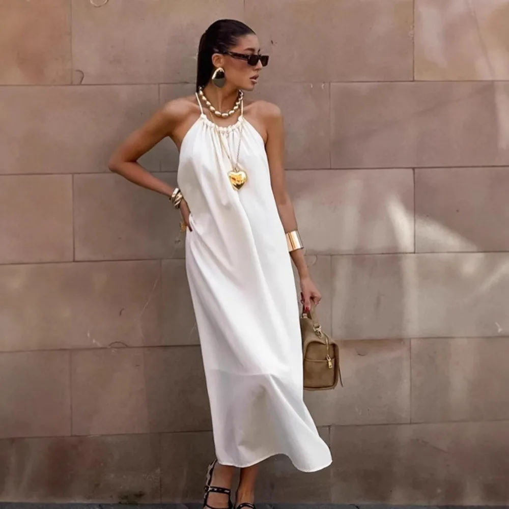 Elegant Beach Vacation Neck Hanging Sun Dress Spring and Summer Women Casual Loose Solid Soft Cool Breathable Cotton Long Dress
Elegant Beach Vacation Neck Hanging Sun Dress Spring and Summer Women Casual Loose Solid Soft Cool Breathable Cotton Long Dress