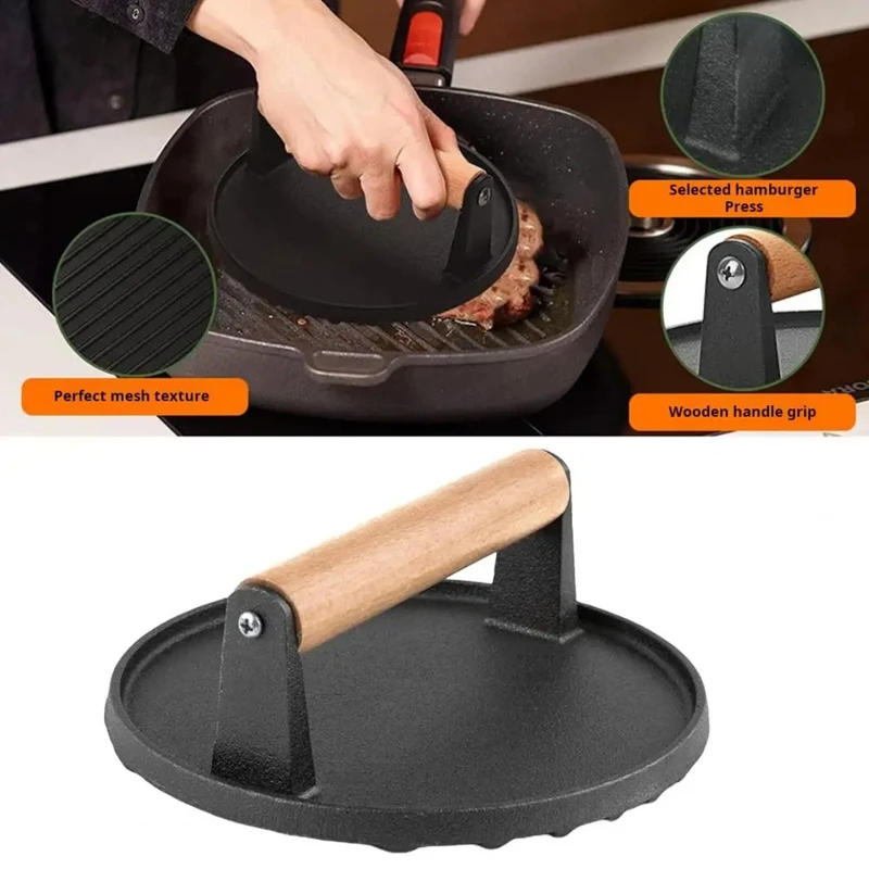 Meat Press For Grilling Round Cast Iron Bacon Press Burger Press With Wooden Handle
Meat Press For Grilling Round Cast Iron Bacon Press Burger Press With Wooden Handle