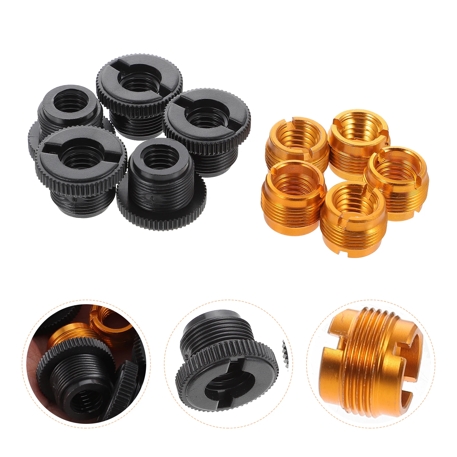 10 Pcs Black Gold Mic Stand Adapter Shockproof Frame Thread Converter 3/8 to 5/8 Aluminum Copper Nut for DJ Accessories
10 Pcs Black Gold Mic Stand Adapter Shockproof Frame Thread Converter 3/8 to 5/8 Aluminum Copper Nut for DJ Accessories