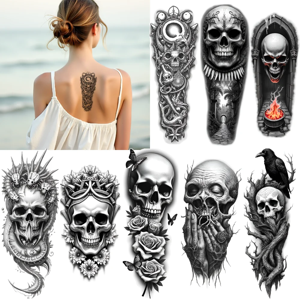 3pcs Temporary Tattoo Skull With Necklace Realistic Temporary Tattoos Butterfly Skull With Roses Crowned Skull For Thighs
3pcs Temporary Tattoo Skull With Necklace Realistic Temporary Tattoos Butterfly Skull With Roses Crowned Skull For Thighs