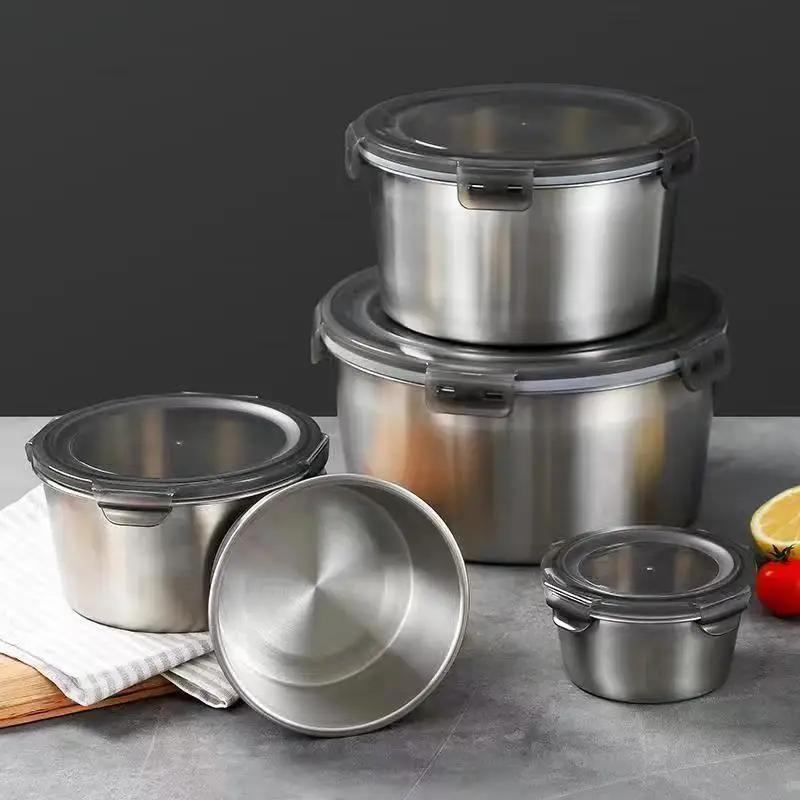 304 Stainless Steel Fresh-keeping Box Refrigerator Round Food Storage Containers with Lid Kitchen Sealed Leakproof Lunch Box
304 Stainless Steel Fresh-keeping Box Refrigerator Round Food Storage Containers with Lid Kitchen Sealed Leakproof Lunch Box