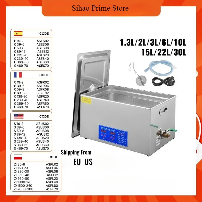 SIHAO Ultrasonic Cleaner 2L To 30L Heated Commercial & Home Use Portable Ultrasound Cleaning Machine for Jewelry/Glasses/Tools
SIHAO Ultrasonic Cleaner 2L To 30L Heated Commercial & Home Use Portable Ultrasound Cleaning Machine for Jewelry/Glasses/Tools