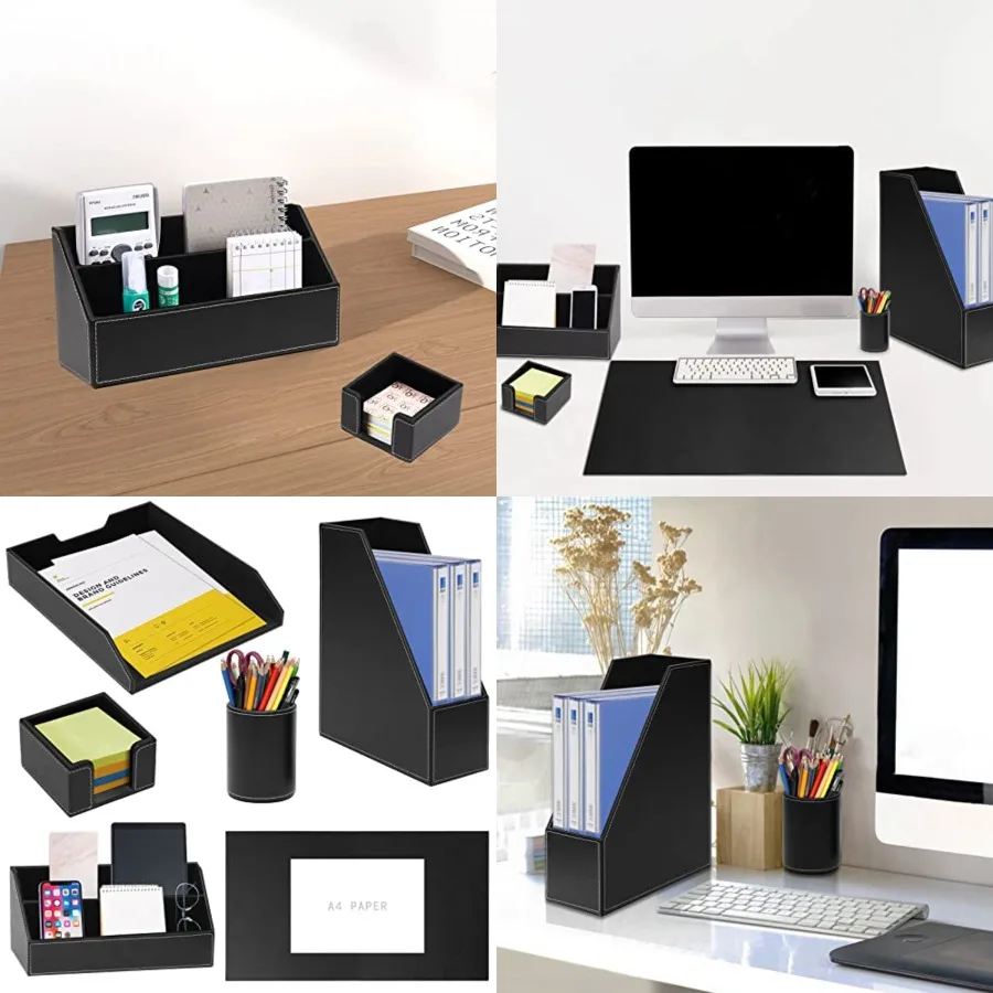 6 Pcs Office Supplies/Desk Organizer Set with Desktop Leather Writing Pad, File Paper Tray, Magazine folder Holder, Pen Cup, St
6 Pcs Office Supplies/Desk Organizer Set with Desktop Leather Writing Pad, File Paper Tray, Magazine folder Holder, Pen Cup, St