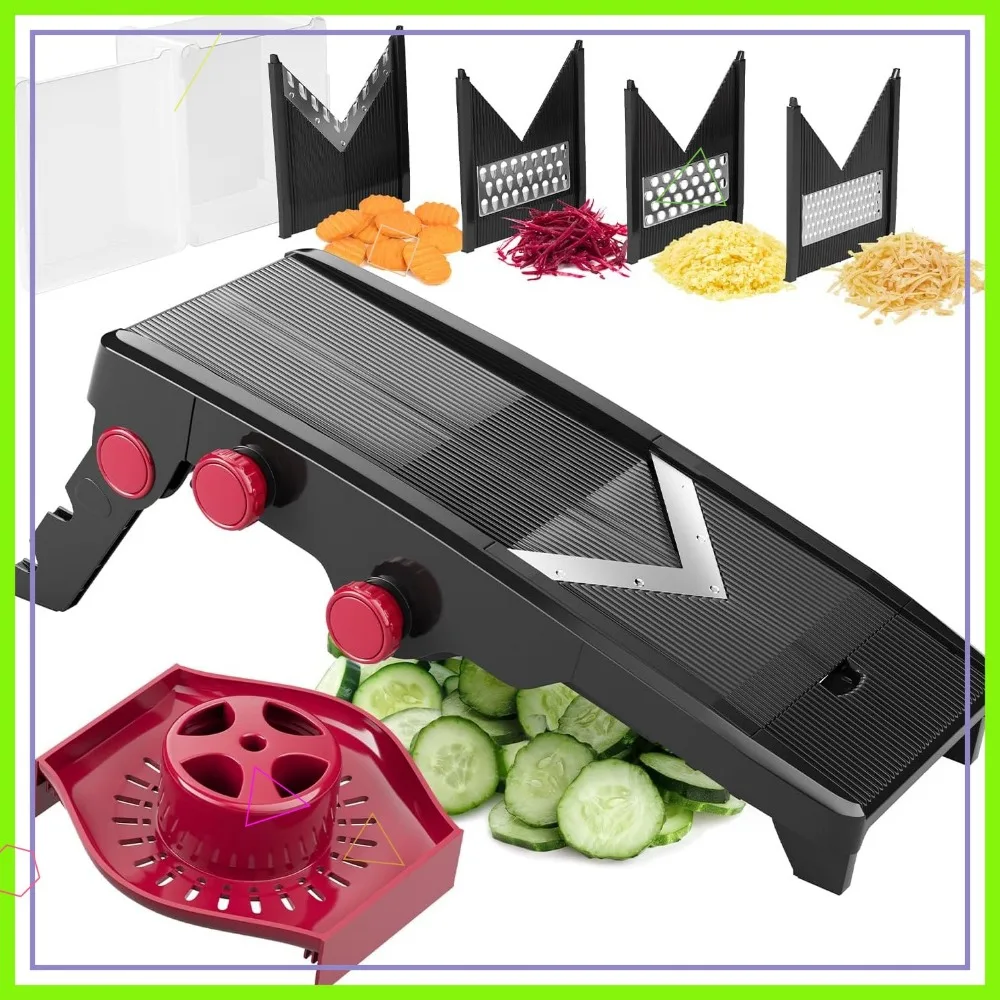 Adjustable Kitchen Mandoline Slicer with 5 Blades, Vegetable Chopper & Cheese Grater for Fast Meal Prep
Adjustable Kitchen Mandoline Slicer with 5 Blades, Vegetable Chopper & Cheese Grater for Fast Meal Prep