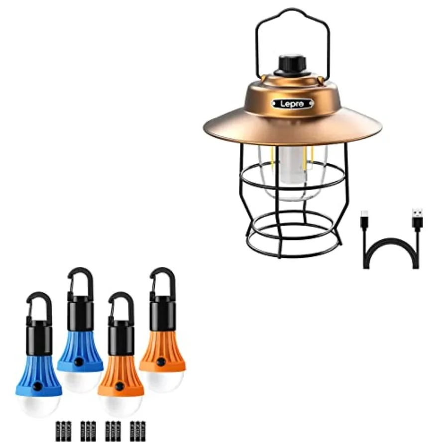 Camping lantern bundle: vintage rechargeable LED lantern and hanging tent light bulbs with clip hook, aluminum alloy, black, du
Camping lantern bundle: vintage rechargeable LED lantern and hanging tent light bulbs with clip hook, aluminum alloy, black, du