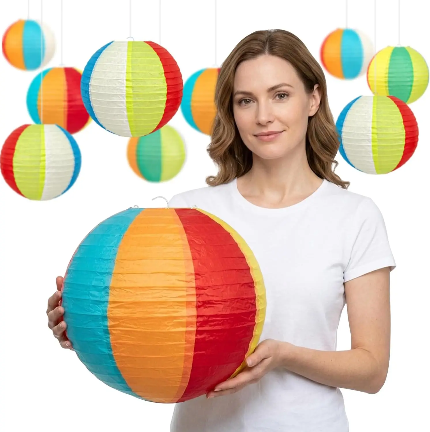 10 Pcs 12" Beach Ball Paper Lanterns - Colorful Summer Hanging Decor for Pool Party & Beach Birthday
10 Pcs 12" Beach Ball Paper Lanterns - Colorful Summer Hanging Decor for Pool Party & Beach Birthday