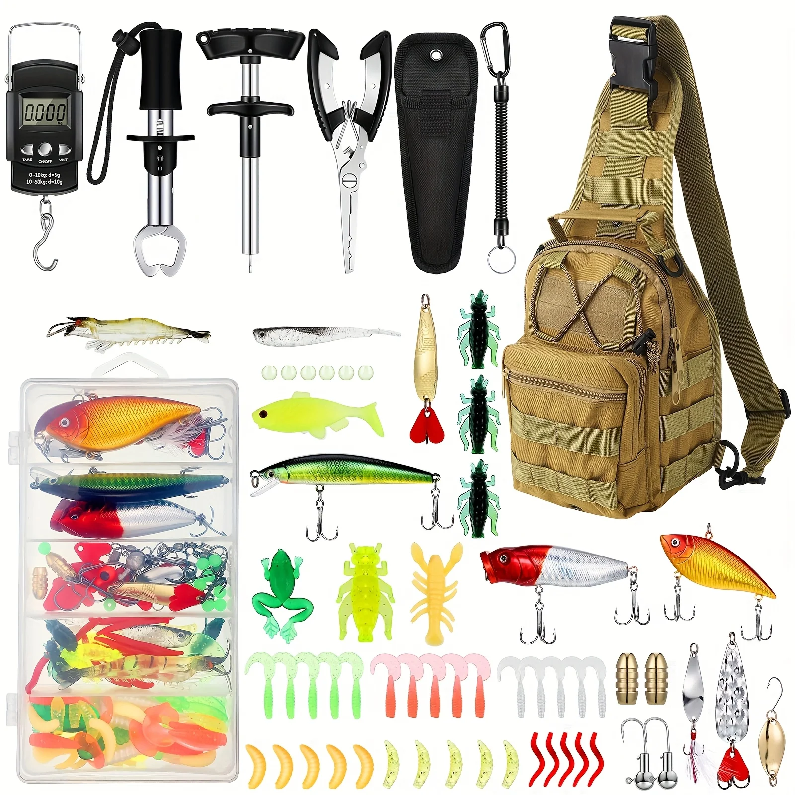 134pcs Fishing Tool Kit Fishing Gear And Equipment for Men Adults, Include Hook Remover, Pliers Kit, Tackle Box with Tackle Included, Lures, Lip Gripper, Weigh Scale
134pcs Fishing Tool Kit Fishing Gear And Equipment for Men Adults, Include Hook Remover, Pliers Kit, Tackle Box with Tackle Included, Lures, Lip Gripper, Weigh Scale