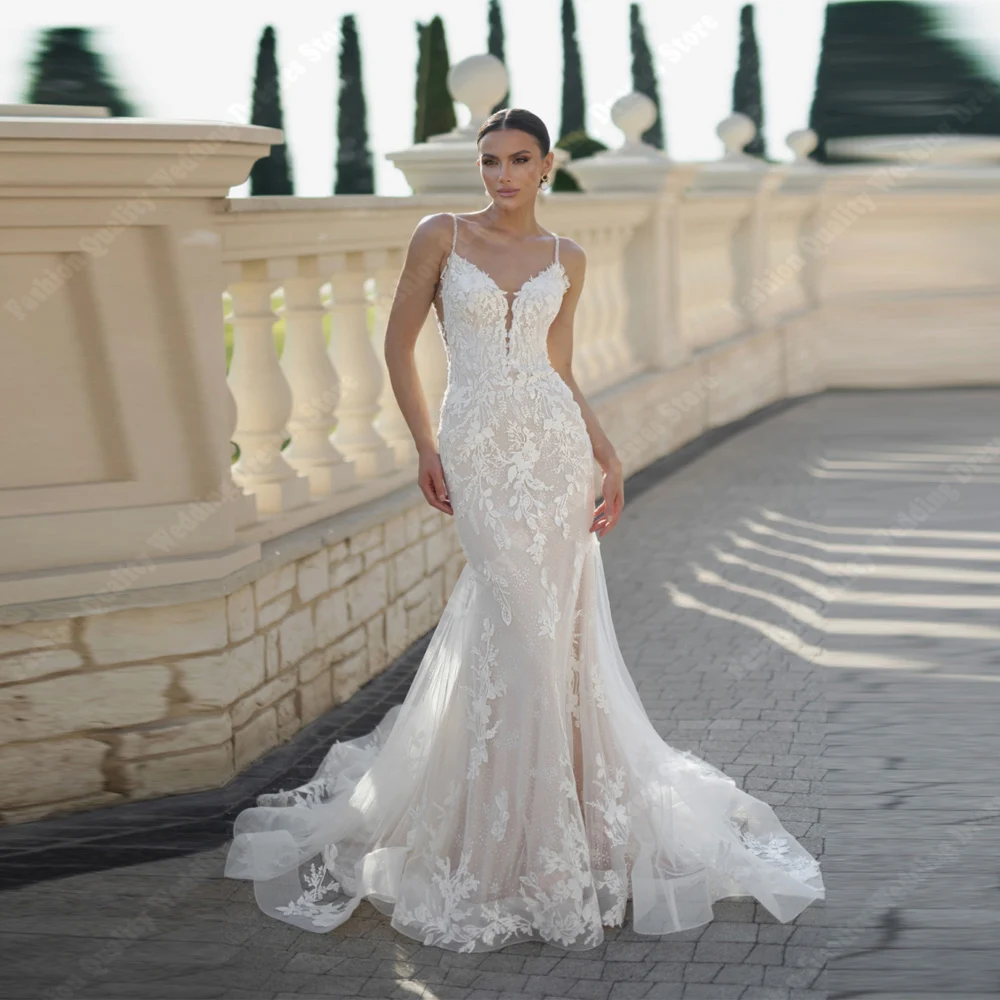 Elegant Sexy V-Neck Backless Women Wedding Dresses Shining Mermaid Bride Gowns Mopping Length Party Vestidos De Novia Customized
Elegant Sexy V-Neck Backless Women Wedding Dresses Shining Mermaid Bride Gowns Mopping Length Party Vestidos De Novia Customized