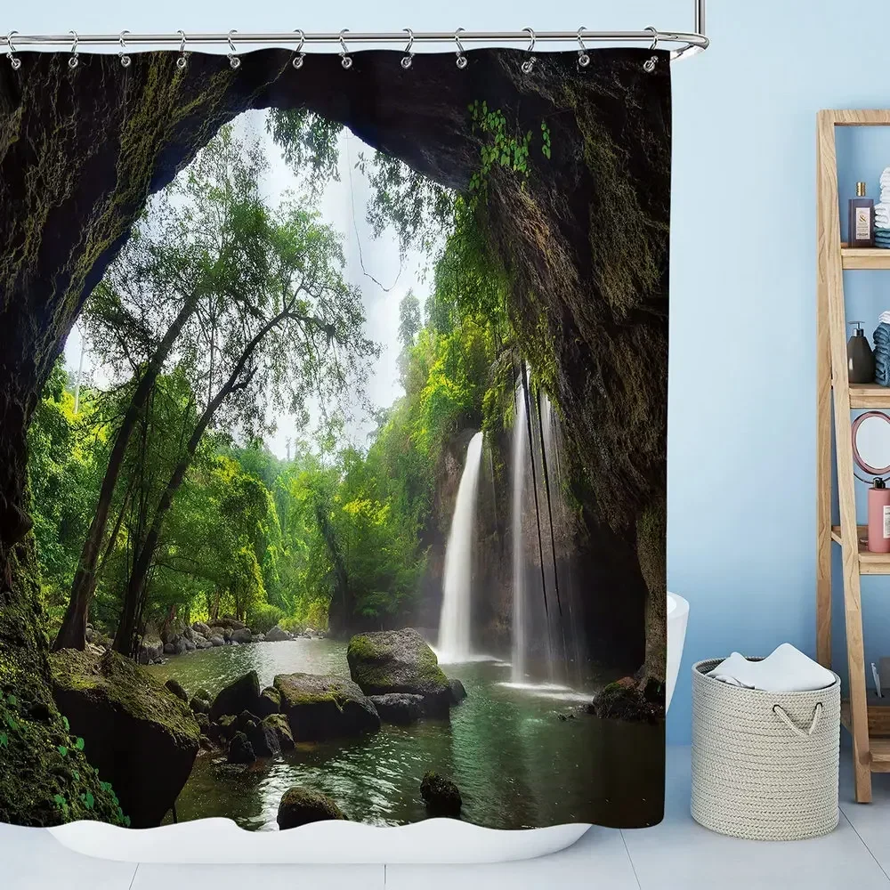 Nature Scenery Waterfall Shower Curtain Spa Mountain Cave Forest Tree Landscape Jungle Rainforest Green Plants Waterproof Screen
Nature Scenery Waterfall Shower Curtain Spa Mountain Cave Forest Tree Landscape Jungle Rainforest Green Plants Waterproof Screen