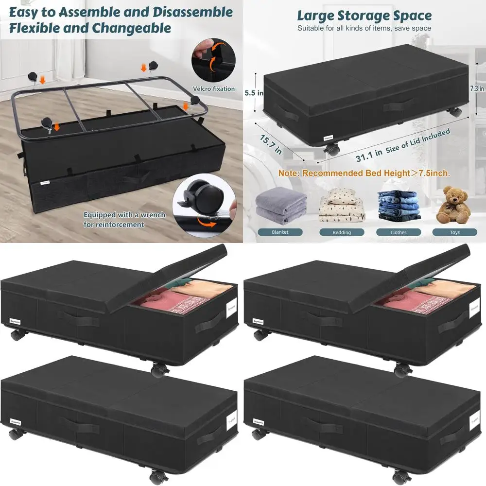 Ящики для хранения под кроватью на колесиках с крышкой и металлическим дном, органайзер для обуви с 3 ручками
Ящики для хранения под кроватью на колесиках с крышкой и металлическим дном, органайзер для обуви с 3 ручками