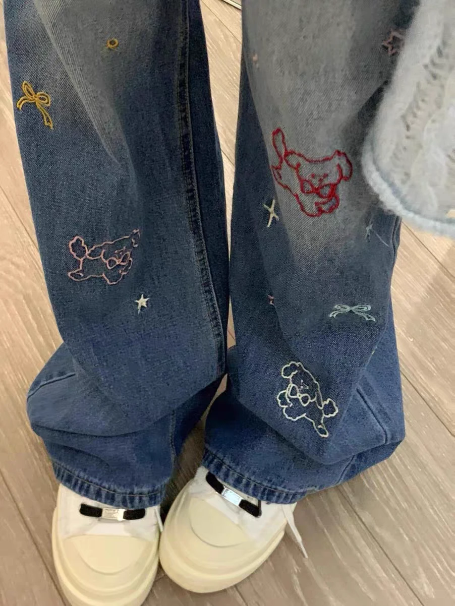 American Retro Cartoon Embroidery Straight Leg Denim Jeans Women plus Size Spring Autumn Wide Leg Pants Design Slimming
American Retro Cartoon Embroidery Straight Leg Denim Jeans Women plus Size Spring Autumn Wide Leg Pants Design Slimming