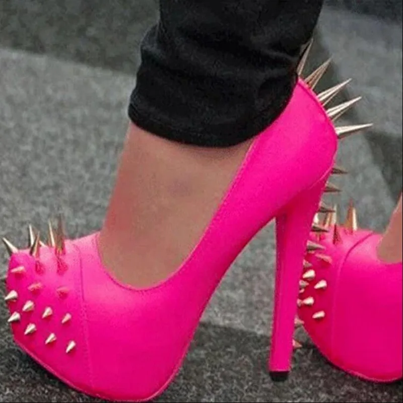 Fuchsia Patent Leather Pointy Spikes Rivets High Heel Pumps Round Toe High Platform Thin Heels Slip On Party Club Shoes
Fuchsia Patent Leather Pointy Spikes Rivets High Heel Pumps Round Toe High Platform Thin Heels Slip On Party Club Shoes