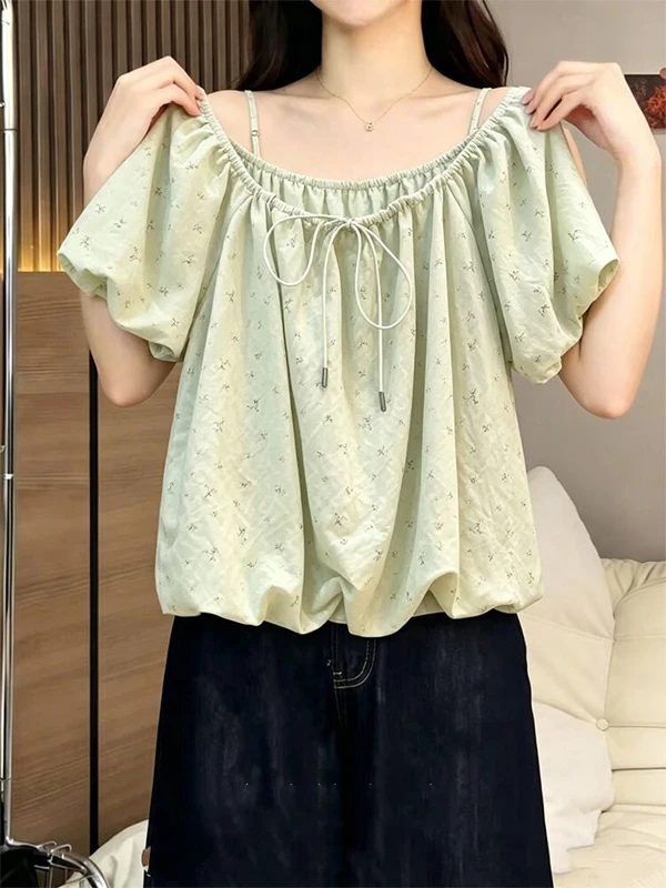 Sweet Style Floral Print Bubble Sleeve round Neck Tie Doll Shirt Women Slimming Summer New Arrival Casual Loose Fit Blouse
Sweet Style Floral Print Bubble Sleeve round Neck Tie Doll Shirt Women Slimming Summer New Arrival Casual Loose Fit Blouse